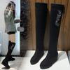 Boots Women's inner knee height increase 2025 autumn and winter new flat-bottomed boots Skinny elastic cloth boots Fleece boots