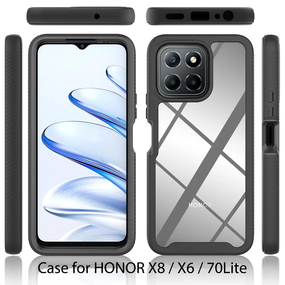 Heavy Duty Rugged Armor Shockproof Phone Case For Honor X8 5G X6 70 Lite X8a Soft TPU Frame Hard Plastic Transparent Back Cover