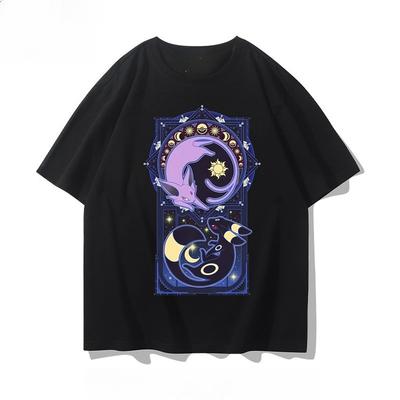 Pokémon Umbreon/Espeon Hand-painted Japanese T-shirt for Men and Women Summer New Harajuku Loose Casual Short-sleeved Top