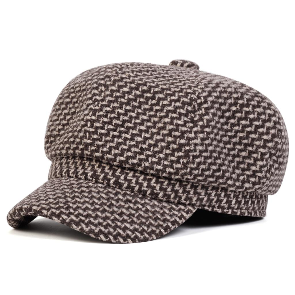 Fashion Plaid Octagonal Hat Outdoor Leisure Warm Hats Ladies' Street Beret Cap Newsboy Caps