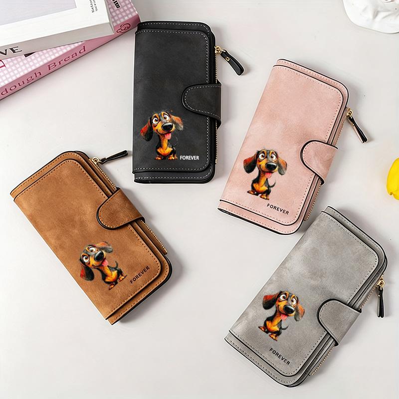 Women's Long Dog Design Wallet Multifunctional Portable Snap Closure Coin Purse Ideal Birthday Gift For Female Friends Family Daily Carry Everyday