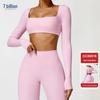 Women's Winter Long-Sleeve Yoga Top with Chest Pad for Outdoor Fitness