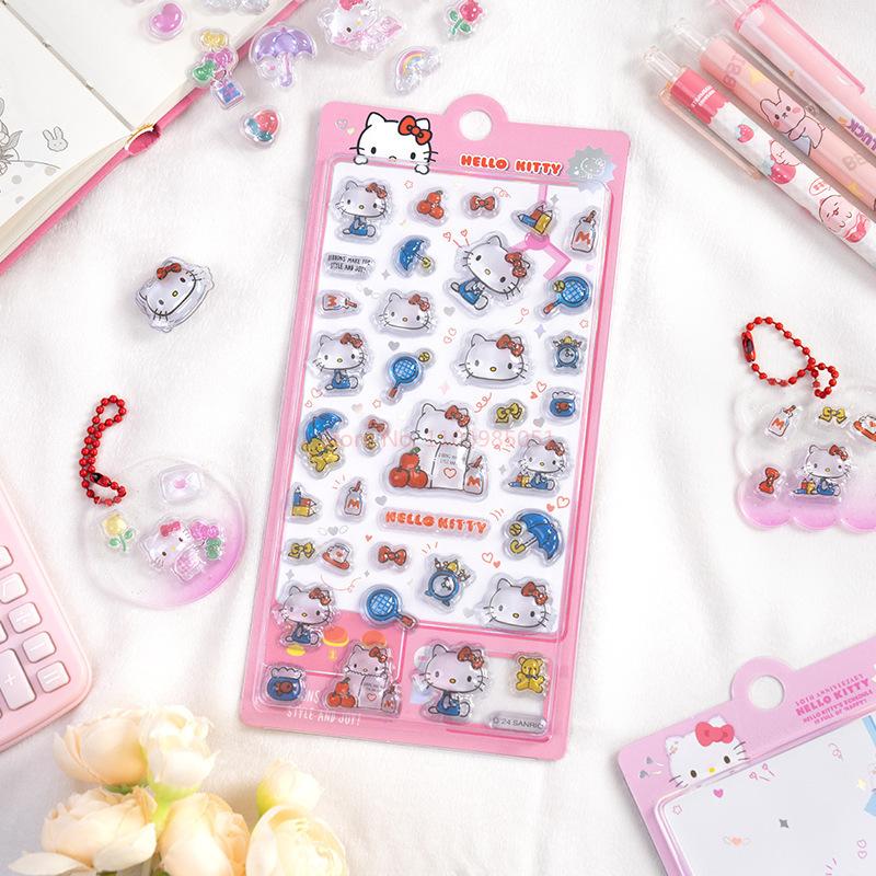 2pcs Kawaii Hello Kitty 3d Embossed Crystal Sticker Waterproof Diy Mobile Phone Case Decoration Sticker Hand Account Sticker