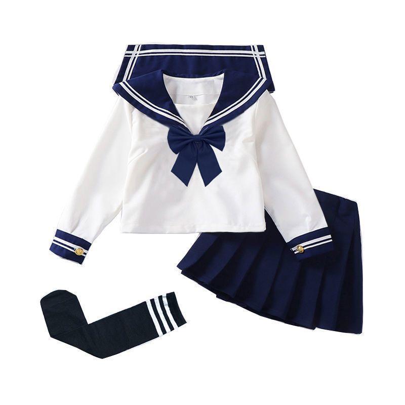 Girls Uniform Suit Pleated Skirt Children's Sailor Suit Academy Style Elementary School Performance Suit