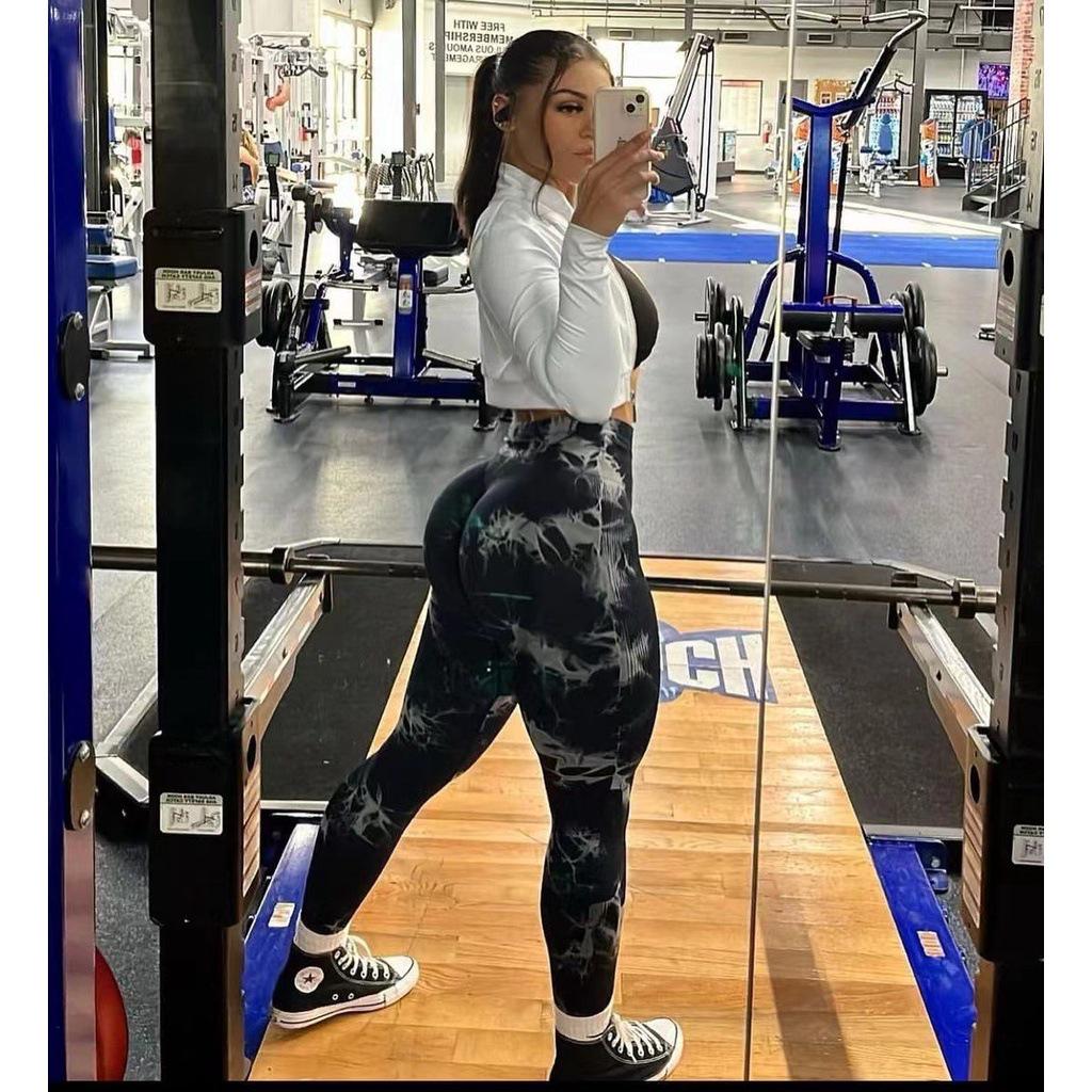 HNYHWKR Seamless Tie-Dye High-Waist Yoga Leggings: Stretch, Butt-Lift, Sweat-Wicking.