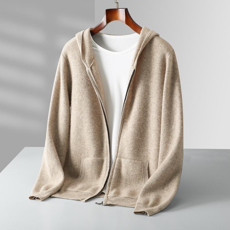 Autumn And Winter Cashmere Cardigan Men'S Thick Zipper Suit Hooded Casual Loose Sweater Knitted Sweater Jacket