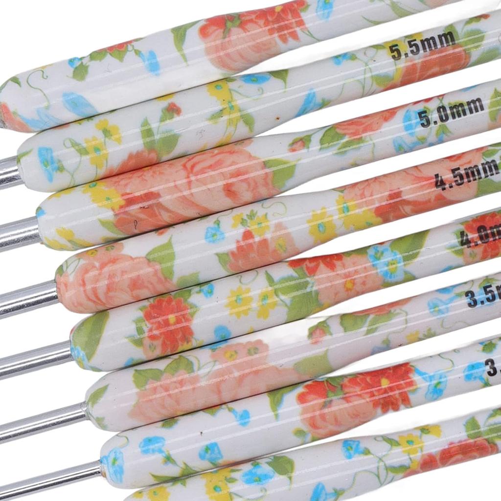 8Pcs Crochet Hook Set, Ergonomic Soft Grip Crochet Handles Yarn Knitting Needles for Arthritic Hand (Yellow Small Flower)