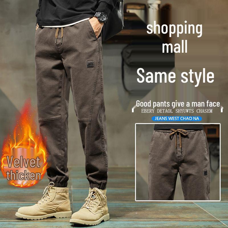 Pánské trendy značkové 2025 podzim/zima plus sametové tepláky - volné, všestranné, sportovní ležérní kalhoty