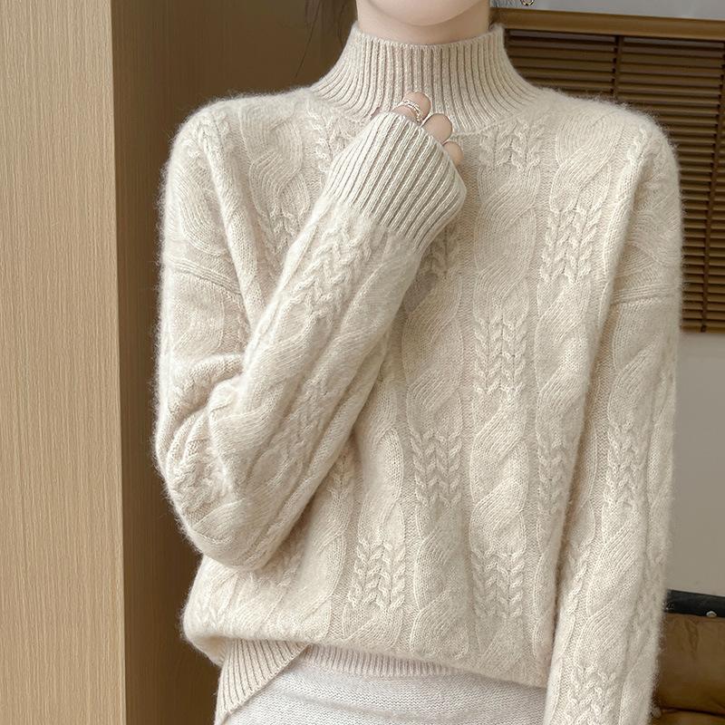 Heavy Thickened Jacquard Half-turtleneck Cardigan for Women In Autumn and Winter New Soft and Comfortable Versatile Cashmere Knitted Base Shirt S 13483₽