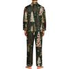 Herren-Pyjama-Set Langarm-Oberteil mit Knöpfen und Hose für Zuhause Nachtwäsche