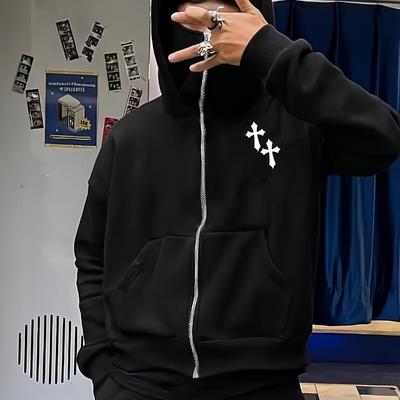 Herren Rotes Kapuzen-Sweatshirt mit Reißverschluss und einzigartigem "x"-Logo - Lässige lockere Passform, mittelschwer dehnbarer Stoff
