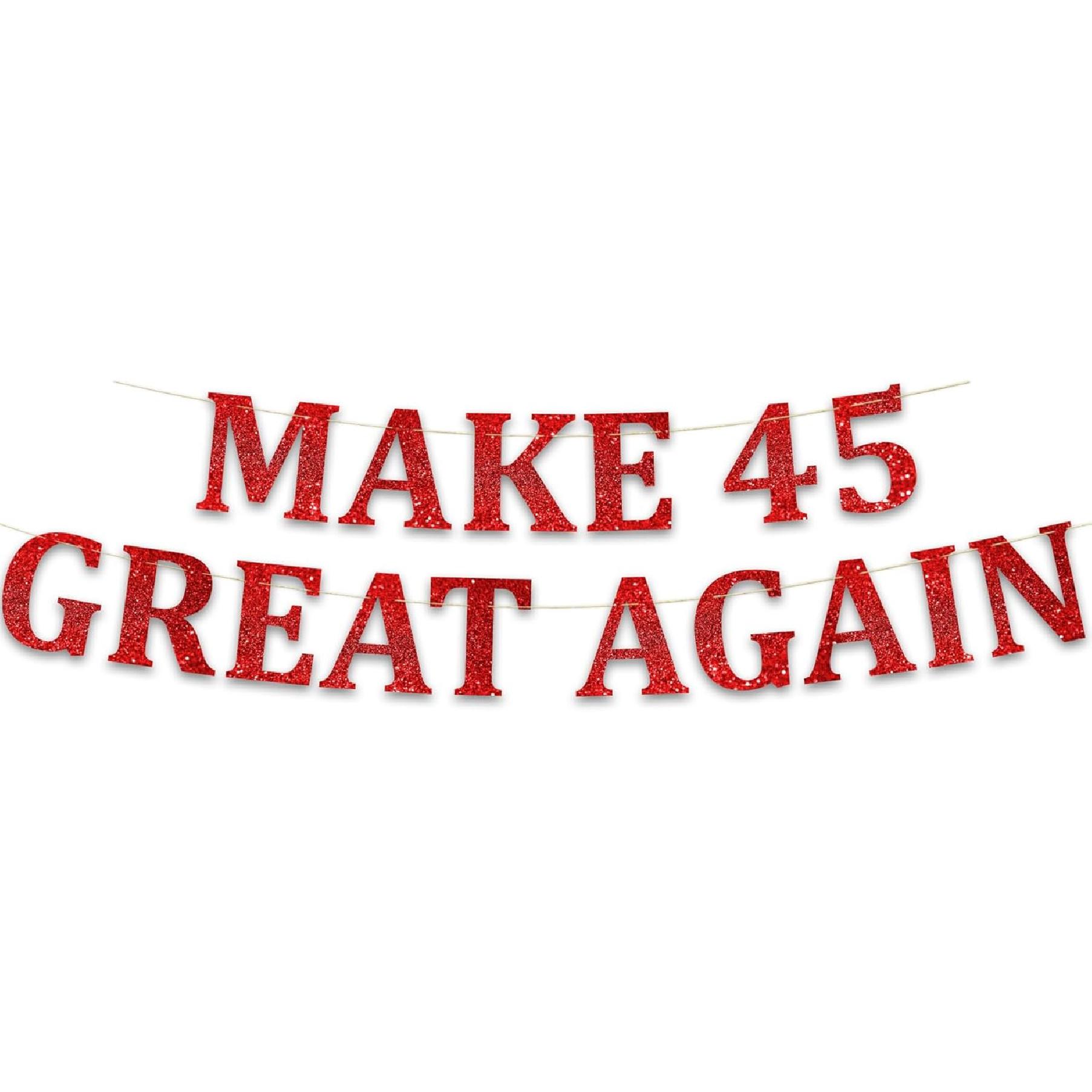 Glitter Banner MAGA 45 Bday Funny 45th Birthday Party Red Banner - Happy 45th Wedding Anniversary Decorations - Milestone Birthday Party Decorations