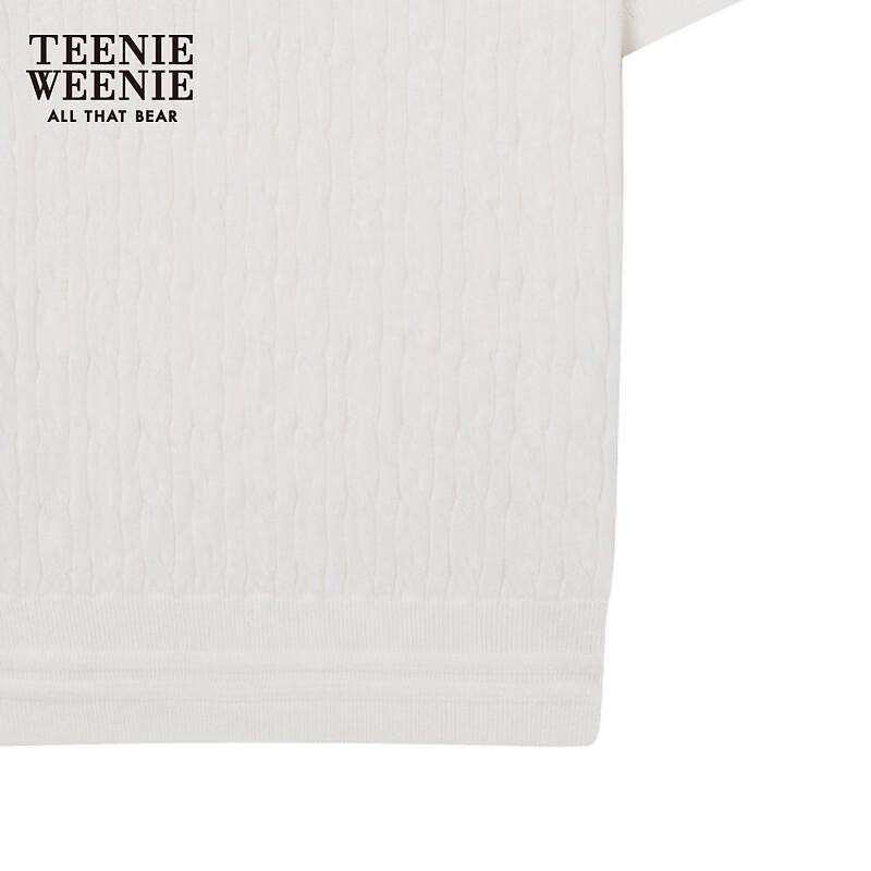 Teenie Weenie Women's Bear Cartoon Short-Sleeve Polo Knit Sweater