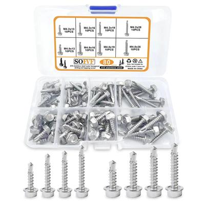 80PCS Hex Head Self Tapping Screws with Washers, 410 Stainless Steel Plate Tek Screws, with Drill Tips, Hex Drive