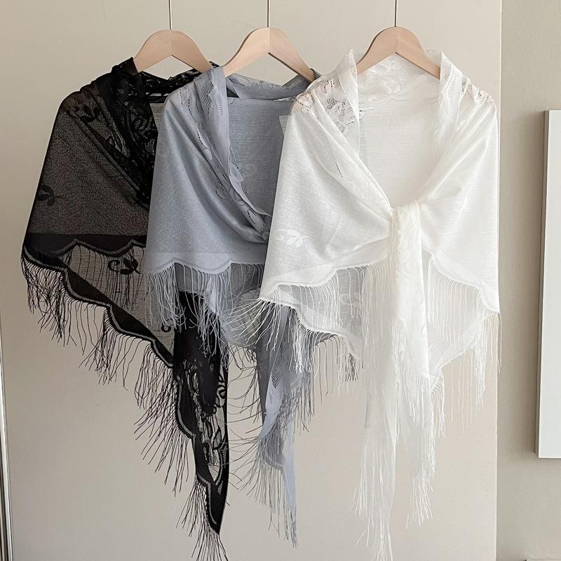 Lace Triangle Scarf Solid Color Fringe Sun Protection Shawl