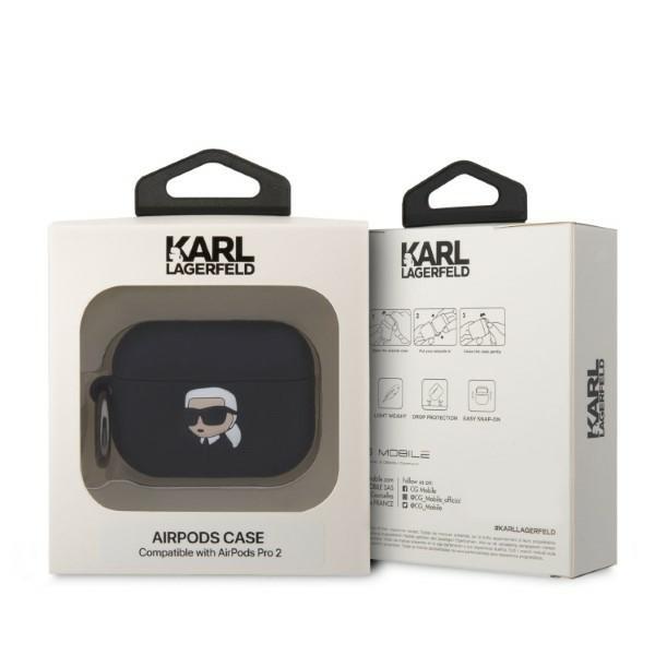 Karl Lagerfeld Klap2Runikk Airpods Pro 2 (2022/2023) Cover Czarny/Black Silicone Karl Head 3D