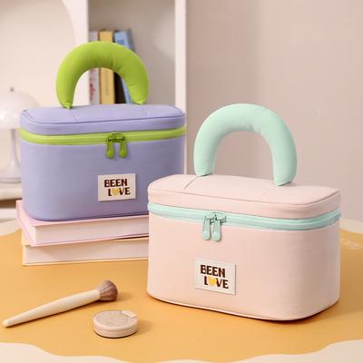 Nylon Makeup Bag Large Capacity Travel Cosmetics Storage Bag Toiletry Bag Portable Handheld Cute Skincare Product Partition Toilet Bag