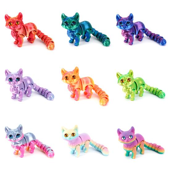 3D Printed Cat Ornament Articulated Cat Figurine with Flexible Joints Desktop Pet Cat Fidget Toy for Stress Relief Kids Adults Gift