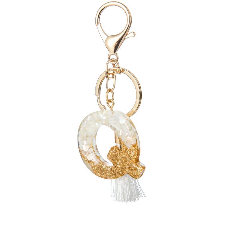 White Tassel Crystal Resin Stone Gold Foil Keychain Classic Retro Fashion Bag Accessory Practical Durable Backpack Hanging Charm