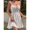 Small Summer New Arrival Fashion Style off-Neck Floral Tie-Neck Smocking Slim Fit Slimming Spaghetti Straps Dress Short Skirt