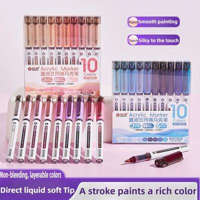 120/10 Colors Direct Liquid Acrylic Paint Pens Brush Marker for Rock Painting Stone Glass  DIY Art Supplies Stationery PK LANGUO