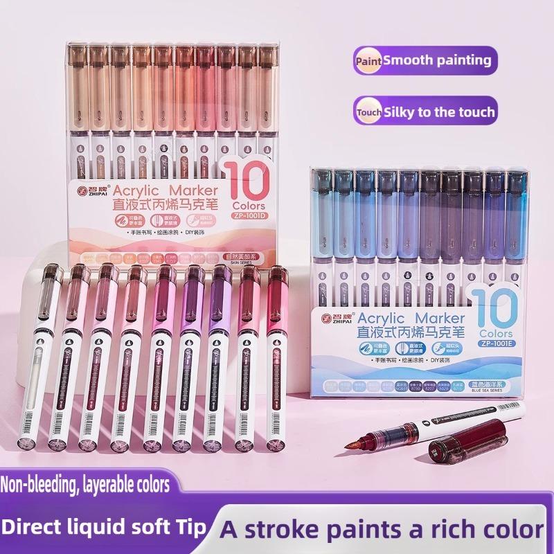 120/10 Colors Direct Liquid Acrylic Paint Pens Brush Marker for Rock Painting Stone Glass DIY Art Supplies Stationery PK LANGUO