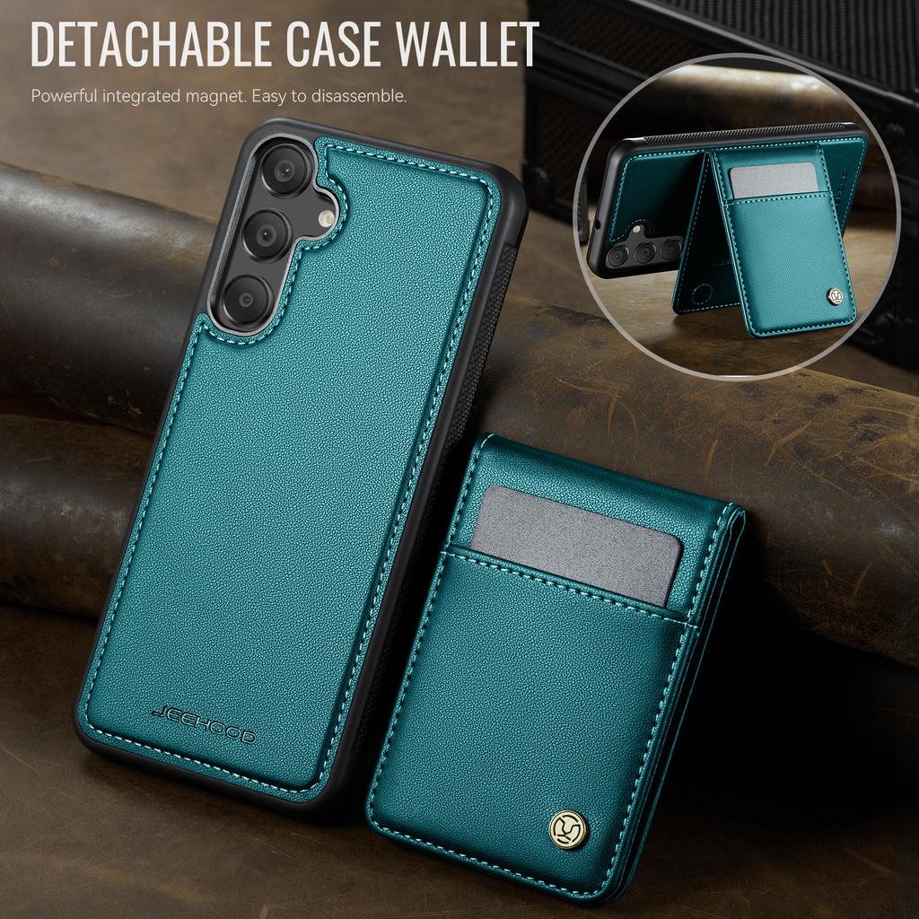 For Samsung Galaxy A15 5G/Galaxy A15 4G Leather Back Cover Compatible with MagSafe JEEHOOD J06 Phone Case with Card Bag RFID Blocking