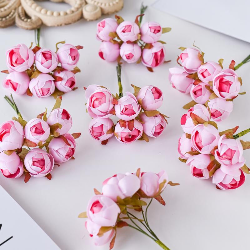 6Pcs Bouquet Multicolor Silk Roses Bouquet Vases for Home Decor Wedding Decorative Flowers Wholesale Christmas Wreath Scrapbook