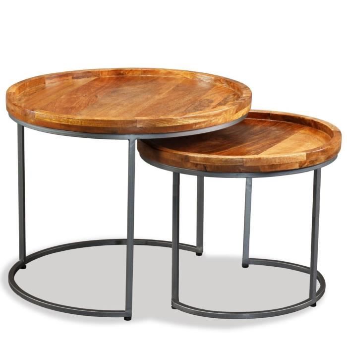 VidaXL Ensemble de tables d'appoint 2 pcs Bois de manguier massif