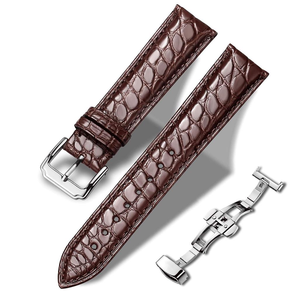 Moran Crocodile Leather Watch Strap with Waterproof and Replacement Strap D-Buckle, 18mm, 19mm, 20mm, 21mm, 22mm, 23mm, 24mm, Sweatproof,