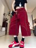 Women's Retro Red Multi-Pocket Cropped Denim Shorts