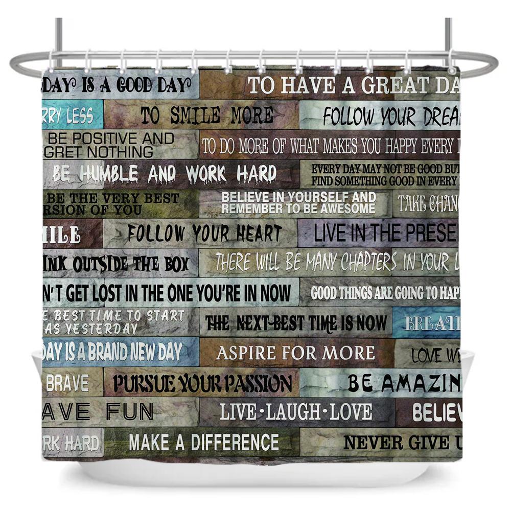 Vintage Rustic Style Wood Grain Letter Shower Curtains Bathroom Curtain Waterproof Polyester Decor Curtain with Hooks Wall Cloth