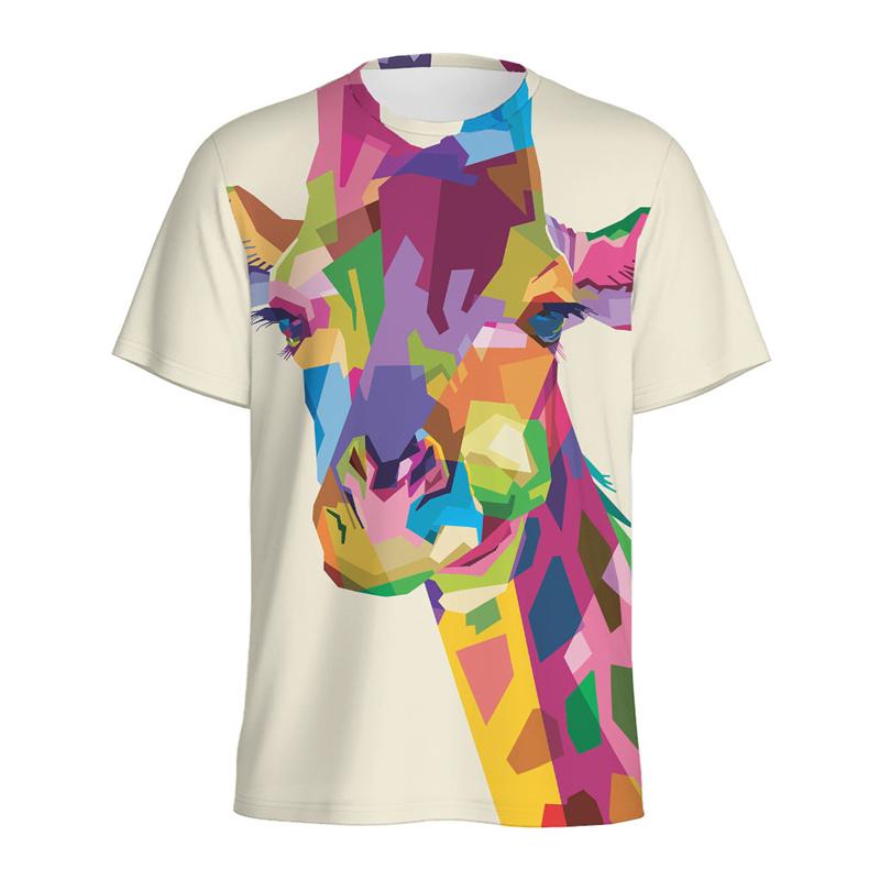Cute Giraffe Pattern T-shirt for Boys Summer 3D Printed Animal Skin T Shirt Fashion Round Neck Short Sleeve Kids Tees Tops