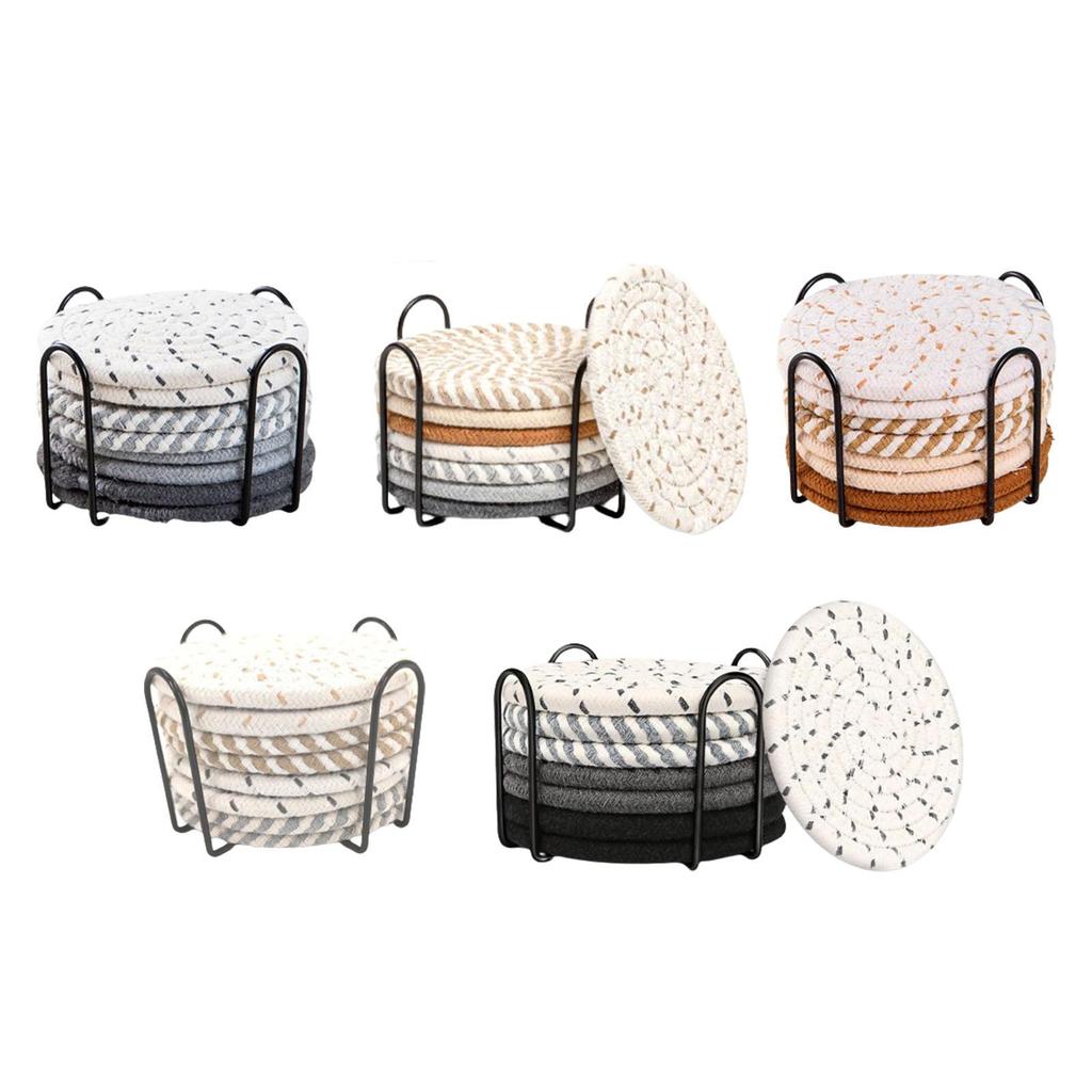 8x Drink Coasters with Holder for All Cups Woven Coasters for Home Decor Desk Dining Room Living Room Housewarming Hostess Gifts