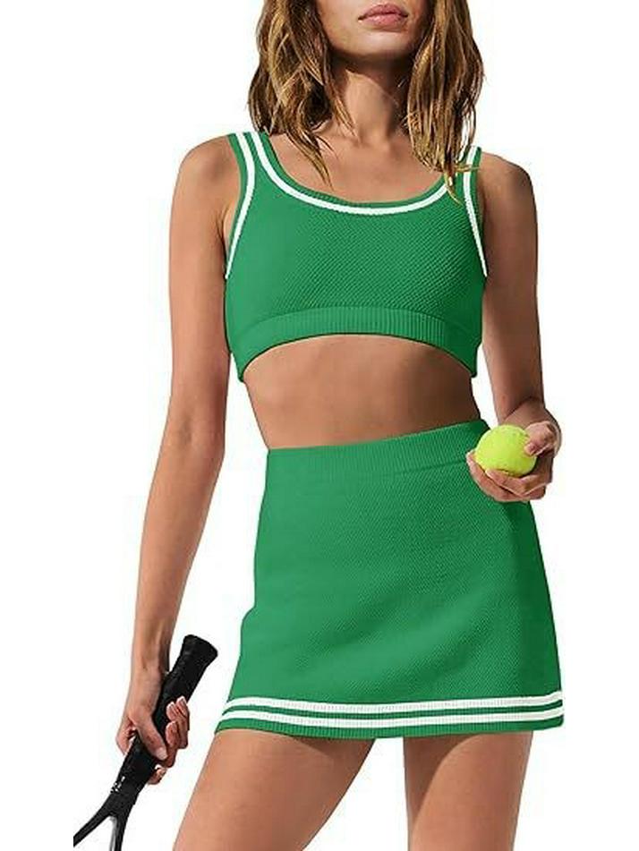 New Women's Outdoor Sports Knitted Tennis Skirt Set