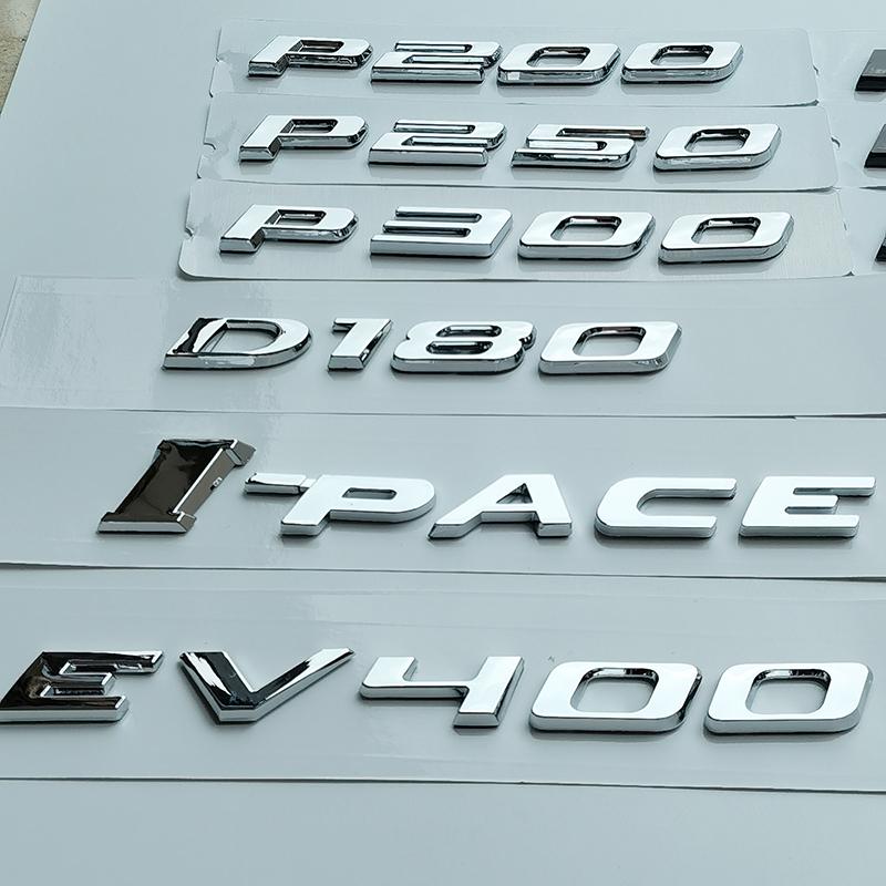 EV400 I-PACE D140 D180 D250 P200 P250 P300 P340 P350 P380 Lettres Chiffres Coffre de Voiture Emblème Plaque Nom Logo Autocollant Noir Chrome