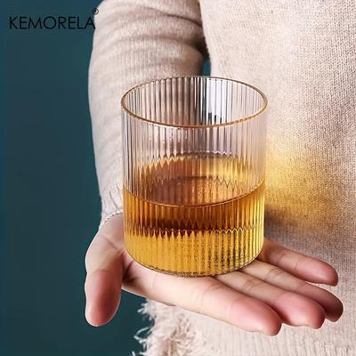 KEMORELA 4/6ks Vintage žebrovaný set hrnků 300 ml Vzor s vertikálními pruhy Vysoké borosilikátové sklo Hrnky na kávu a džus do jídelny