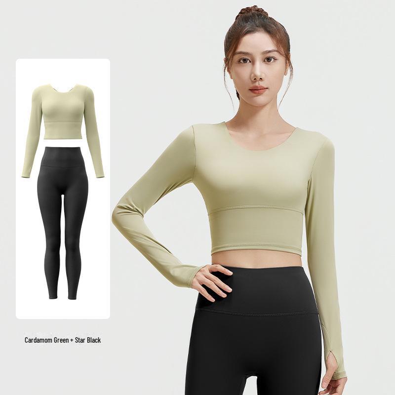 Juyitang Women's Slimming Yoga Suit with Cross Back & Long Sleeves