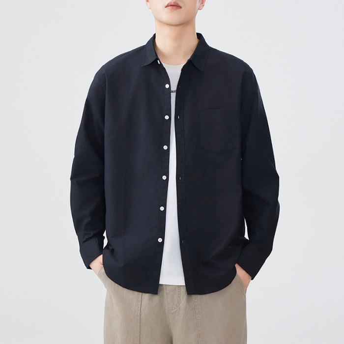 Retro Spring New Style Long-sleeved Men's Oxford Cotton Shirt Solid Color Shirt American Style
