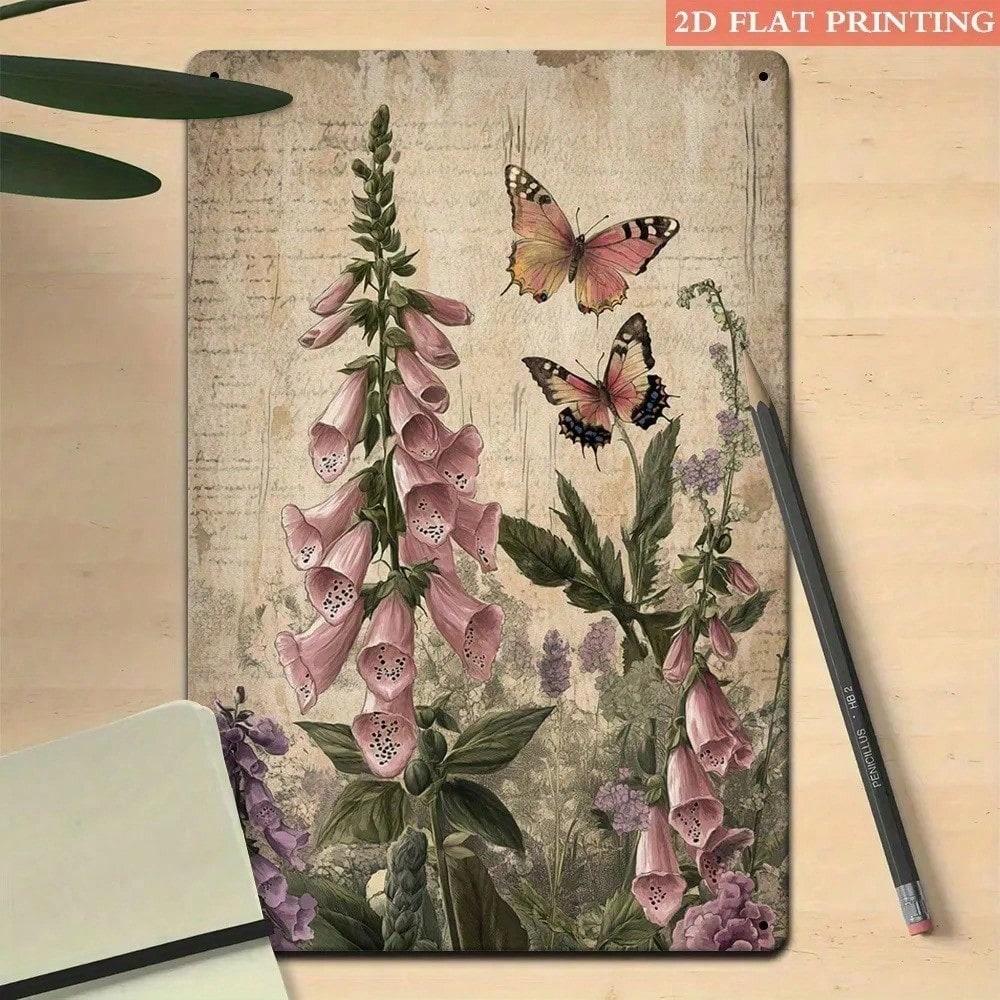 Victorian Butterfly Flower Metal Wall Art Poster for Living Room
