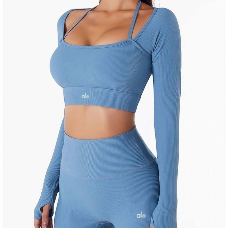AL Womens Long Sleeve Yoga Top With Bra Padded Quick Dry Gym Training