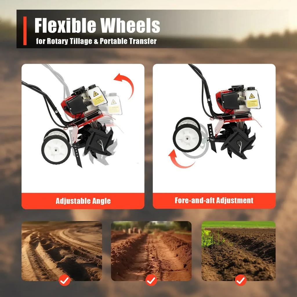 52CC 2-Stroke Gas Mini Tiller 1700W Compact Rototiller for Garden Soil Cultivation