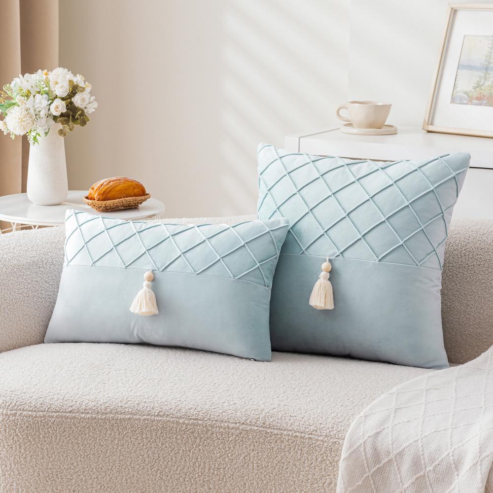 Ins Style Splicing Pillow Case Bedside Sofa Pillow Pillow Sample Room Decoration Diamond Tassel Pillow Case