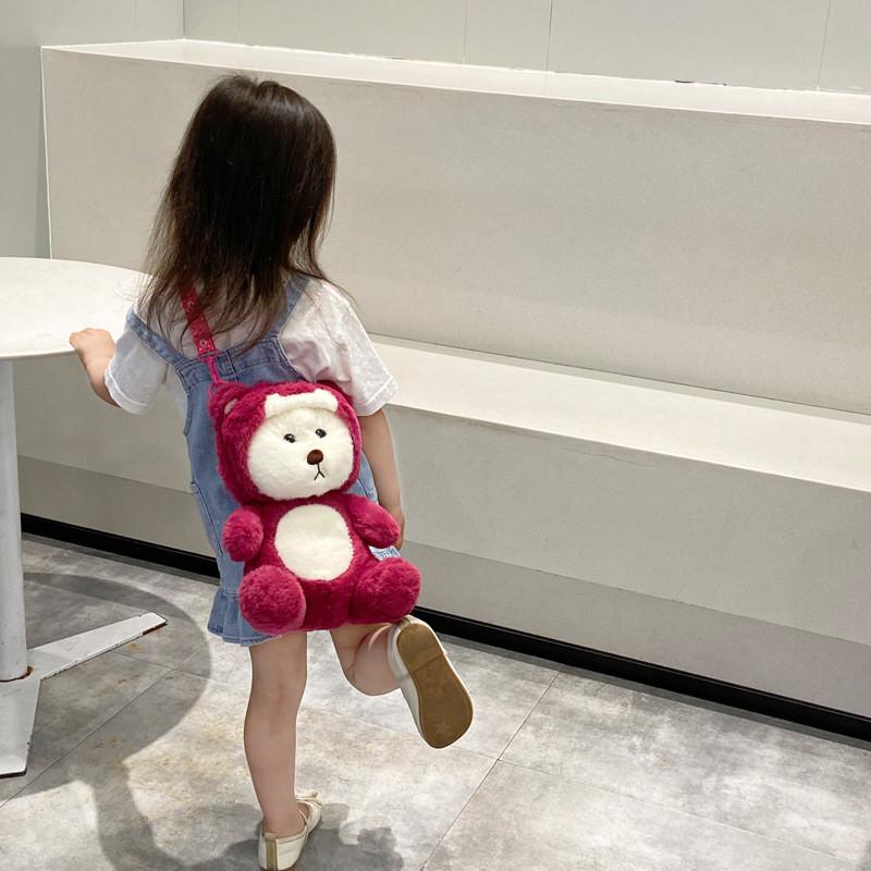 Cute Cartoon Lotso Shaped Teddy Bear Children Plush Crossbody Bag Leisure For