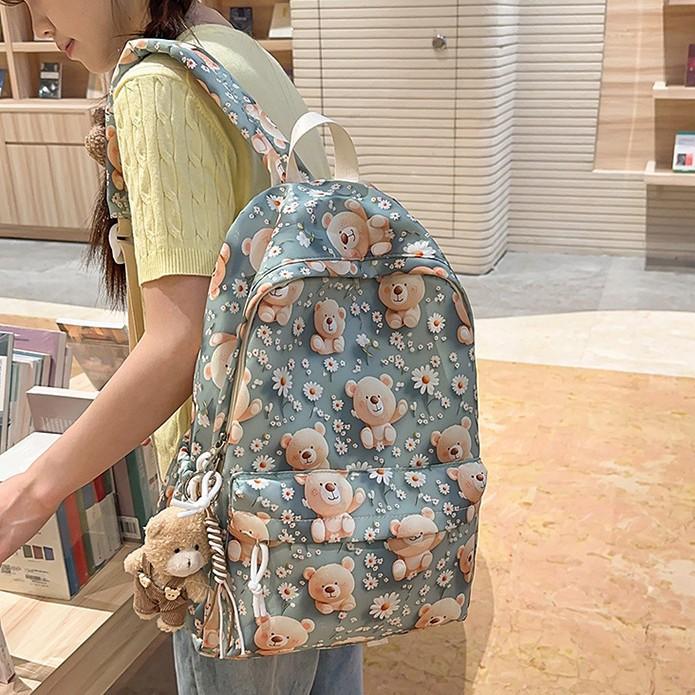 School bag Korean version ins cute cartoon bear print element ulzzang versatile soft girl flower back