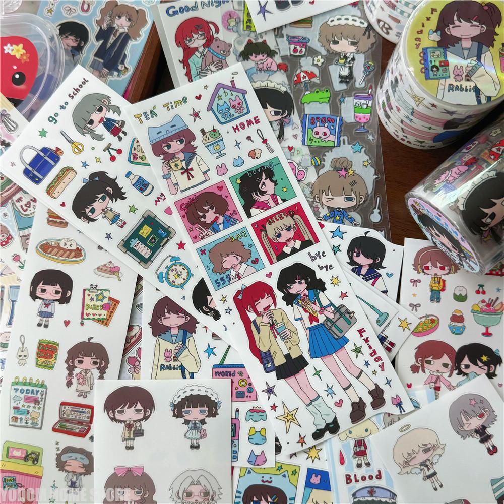 One Cycle Cute Hand-drawn Anime Cartoon Girl Stickers 35-50cm for Craft Supplies Scrapbooking Material Phone