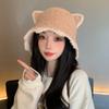 Korean Version of Versatile Autumn and Winter New Hat for Women Cute Bear Imitation Lamb Velvet Fisherman Hat Winter Warm Wave Edge Basin Hat