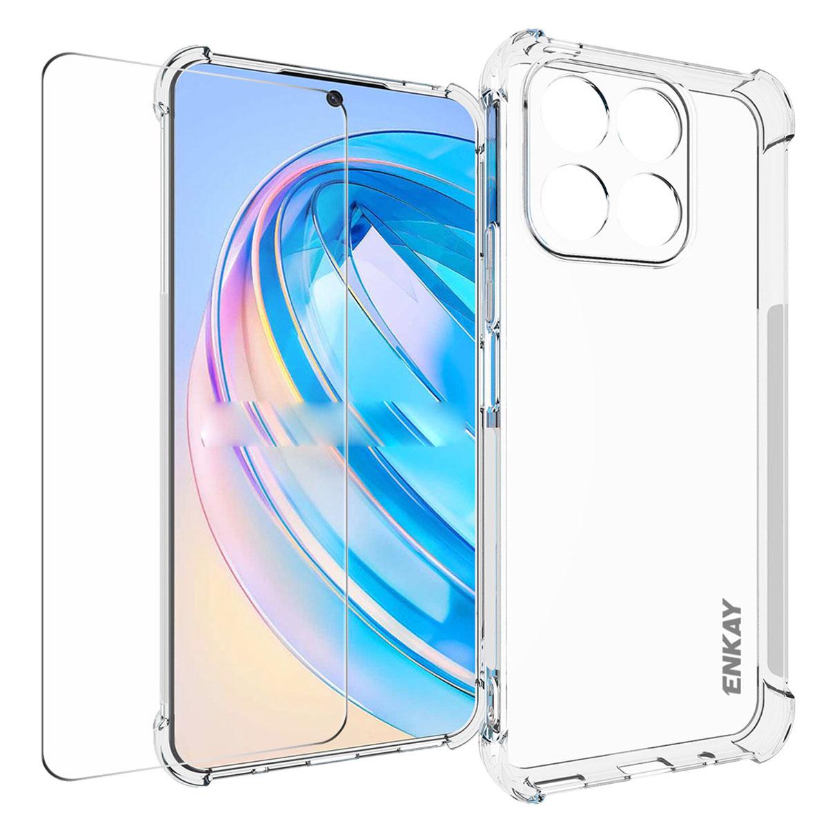 

ENKAY HAT PRINCE Для Honor X8a 4G Чехол из ТПУ Противоударный Прозрачный Чехол для Телефона с Защитной Пленкой для Экрана из Высокоалюминиево-кремниевого Стекла A