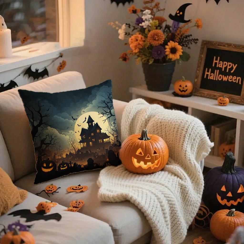 Kissenbezüge mit Halloween-Motiv mit KürbissenGeeignet für Sofa, Auto, Schlafzimmer, dekorativer Kissenbezug, Kissenbezug