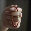 Natural Hetian Jade and Cinnabar Bracelet Pure Silver Bead Bracelet in New Chinese Style